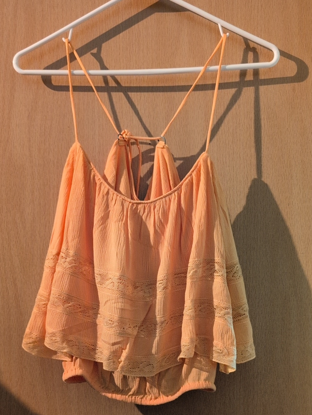 Free People Peach Ruffled Lace-Trim Cami